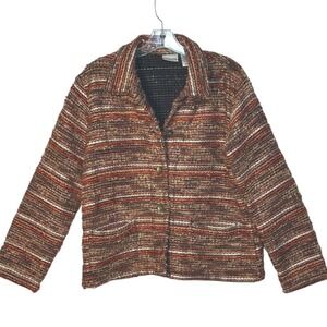 Chico's Textured Autumn Tweed Jacket Brown Orange Casual Career Blazer SZ 1‎